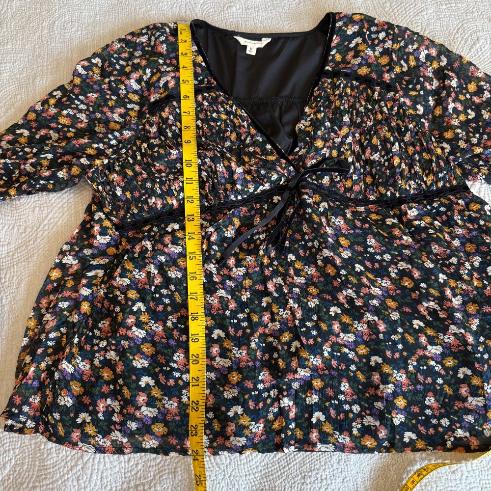 NWT Lucky Brand V Neck Floral Peasant Blouse Womens XL Extra Large Black Boho - Picture 8 of 8